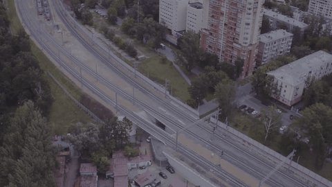 Drone Aerial View Trains near Residential Buildings