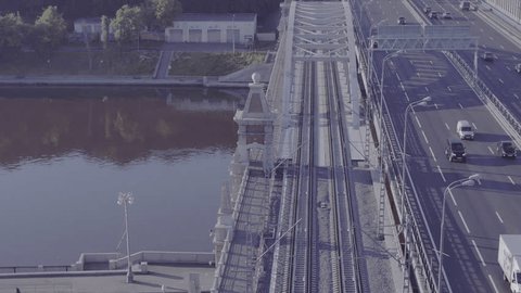 Aerial Drone View Bridge Train Traffic D Log