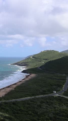 Panoramic view on Timothy Hill lookout of Saint Kitts and Nevis Caribbean island on cruise vacation