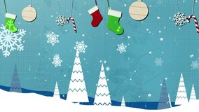 Festive Christmas snowfall animation with hanging ornaments and winter trees for joyful holiday greetings and seasonal marketing campaigns - Powered by Shutterstock - Get 15% off with code: PIKWIZARD15