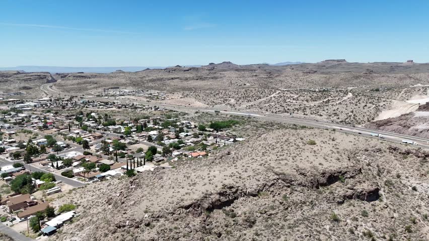 Aerial nature city landscape in Sonoran desert historic route 66 Barstow California Southwest CA USA