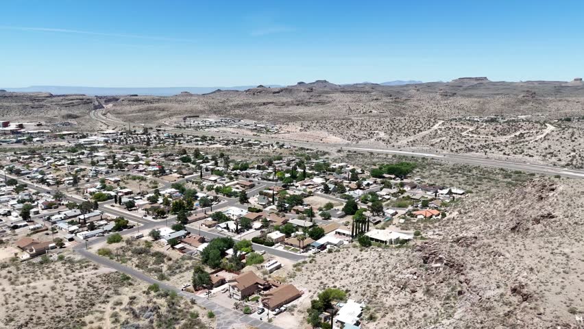 Aerial nature city landscape in Sonoran desert historic route 66 Barstow California Southwest CA USA