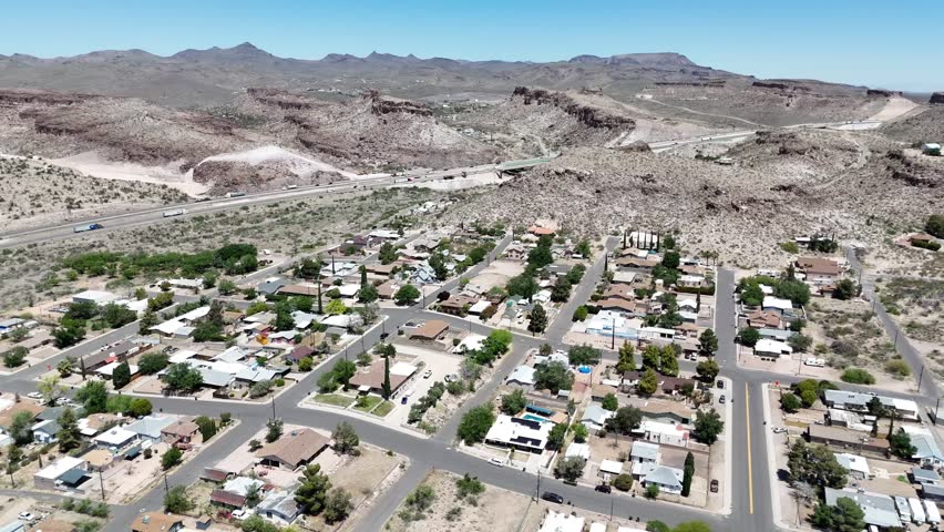 Aerial nature city landscape in Sonoran desert historic route 66 Barstow California Southwest CA USA