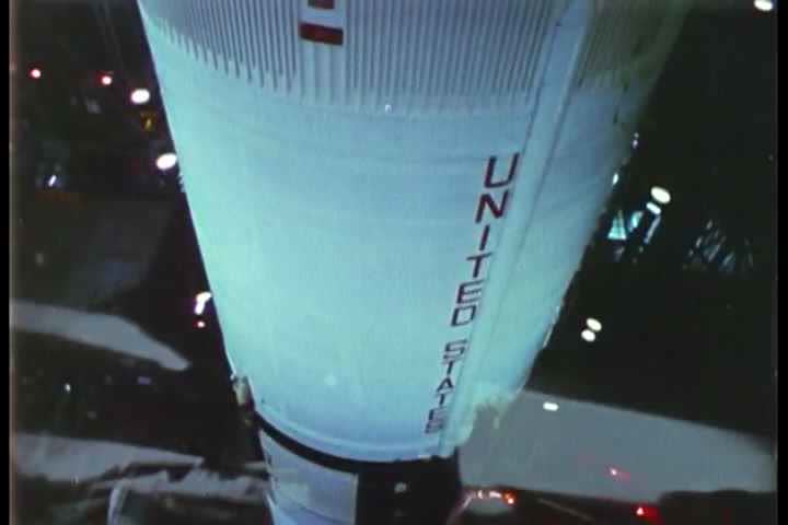 1960s - John F. Kennedy speaks about the Apollo 11 moon mission under a shot of the rocket on the launchpad.