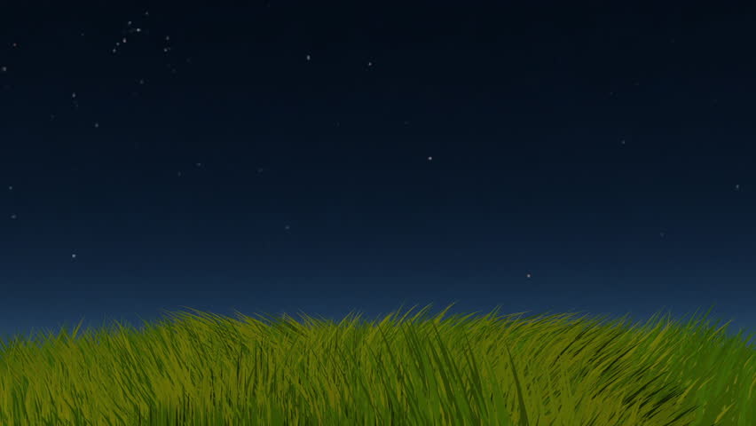Night version of grass motion. Surreal toon shading grassland animation. Ghibli inspired fantasy  animated landscapes.