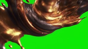 Dynamic close-up of a viscous, shimmering golden liquid flowing and splashing against a vibrant green screen, perfect for creative visual effects and compositing. - Powered by Shutterstock - Get 15% off with code: PIKWIZARD15