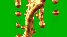 Viscous golden liquid drips and forms small spheres against a vibrant green screen, ideal for visual effects and motion graphics. - Powered by Shutterstock - Get 15% off with code: PIKWIZARD15