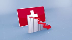 Switzerland Flag and Bar Chart Graph Showing Decreasing Values a Red Arrow Economic Crisis Concept - Powered by Shutterstock - Get 15% off with code: PIKWIZARD15