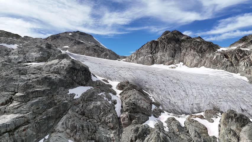 Majestic Glacier and Rocky Mountains in British Columbia, Canada, Under a Dramatic Blue Sky