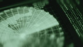 Futuristic digital interface featuring a tracking radar, matrix code visualization, and high-tech HUD elements for monitoring and surveillance systems. - Powered by Shutterstock - Get 15% off with code: PIKWIZARD15