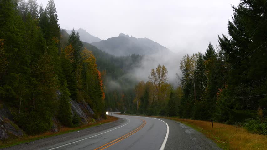 Scenic highway number 2 through North Cascades national forest at Stevens pass.