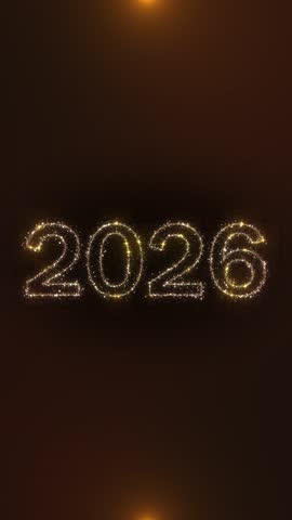 Golden Happy New Year 2026 confetti Text greeting card Animation. Merry Christmas decorations for celebrations, events, messages, festivals. 4K New Year Greetings, Social Media Wishes. 3D Illustration