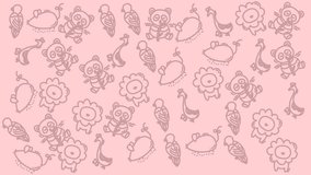 Soft pink seamless animal pattern animation featuring flowers, birds, and insects. Hand-drawn style ideal for cute motion graphics, kids’ media, and joyful background loops. - Powered by Shutterstock - Get 15% off with code: PIKWIZARD15