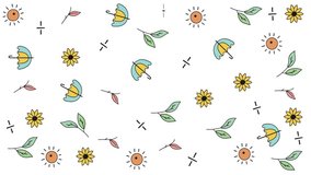 Cute Animated Pattern of Umbrellas, Sunflowers, and Leaves with Rotation and Scale Motion. Loop Animation - Powered by Shutterstock - Get 15% off with code: PIKWIZARD15