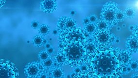 Microscopic Blue Virus Cells Floating on Abstract Background, Medical Science 3D Animation - Powered by Shutterstock - Get 15% off with code: PIKWIZARD15