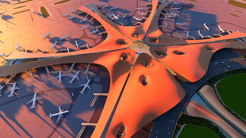 Aircraft flying at Beijing Daxing International Airport, China