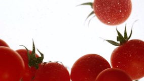 Close-up fresh red cherry tomatoes moving and splashing in water in slow motion - Powered by Shutterstock - Get 15% off with code: PIKWIZARD15