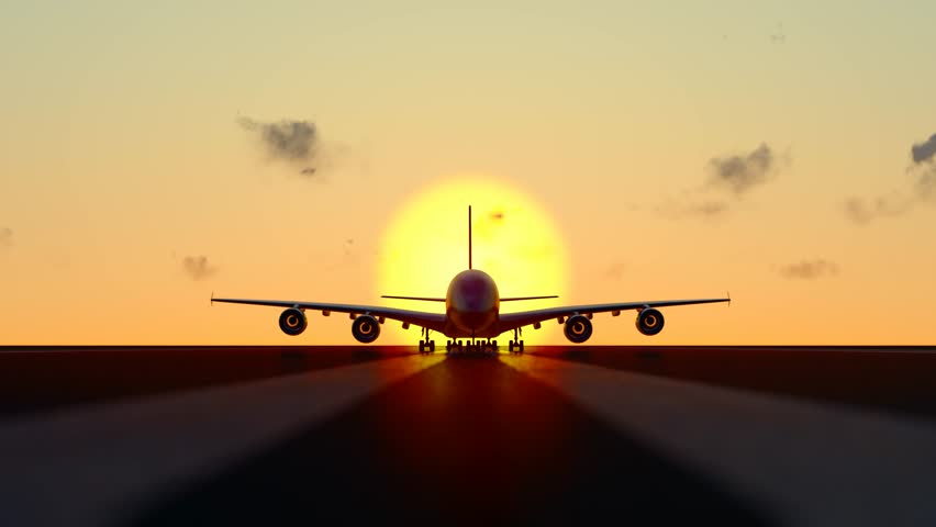 Commercial aircraft take off from the airport runway