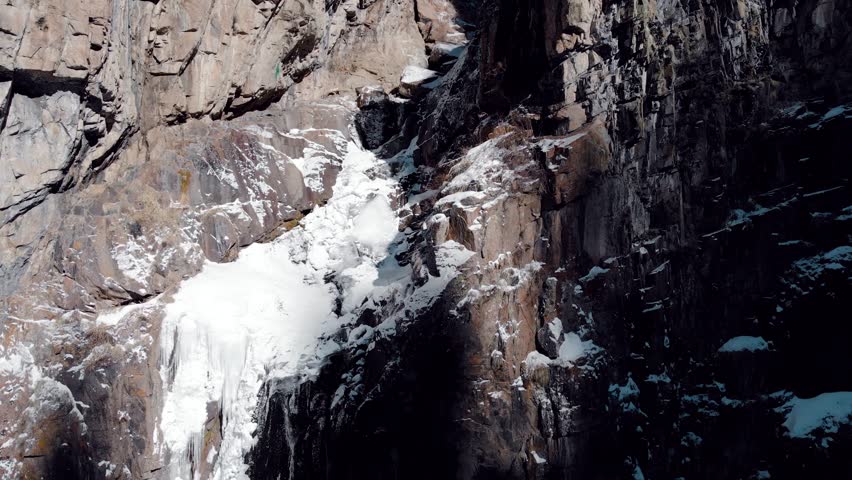 Aerial view of frozen ice waterfall