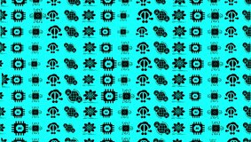 Looping seamless animation with AI chip, network globe, atom, and connection icons. Modern futuristic technology pattern on turquoise background for digital themes. - Powered by Shutterstock - Get 15% off with code: PIKWIZARD15
