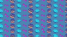 Seamless looping winter pattern with sweaters, gloves, and snow globes on a blue background. Cozy festive design for Christmas and holiday themes. - Powered by Shutterstock - Get 15% off with code: PIKWIZARD15