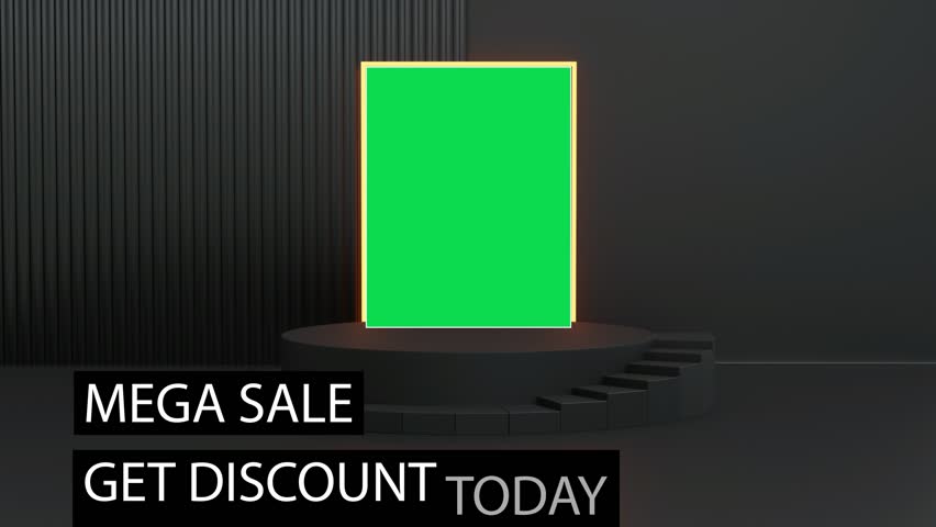 Product promotion mega sale view on green screen board animated gallery paddle and Spotlight backdrop discount offer
