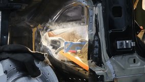 Technician welds damaged vehicle frame in repair shop closeup. Welder restores metal car carcass with welding equipment at service station - Powered by Shutterstock - Get 15% off with code: PIKWIZARD15