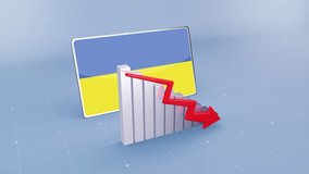 Ukraine Flag and Bar Chart Graph Showing Decreasing Values a Red Arrow Economic Crisis Concept - Powered by Shutterstock - Get 15% off with code: PIKWIZARD15