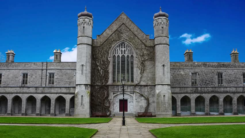The University of Galway at sunset, quadrangle in Ireland, historical architecture and landmarks background	