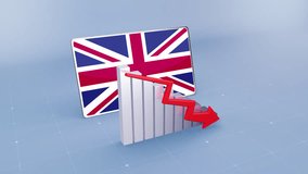 United Kingdom Flag and Bar Chart Graph Showing Decreasing Values a Red Arrow Economic Crisis Concept - Powered by Shutterstock - Get 15% off with code: PIKWIZARD15