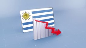 Uruguay Flag and Bar Chart Graph Showing Decreasing Values a Red Arrow Economic Crisis Concept - Powered by Shutterstock - Get 15% off with code: PIKWIZARD15