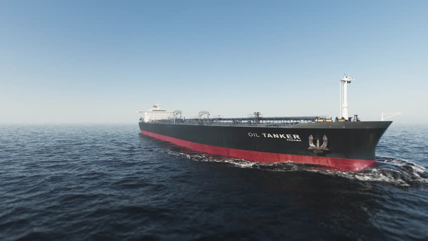 Oil Tanker Floating on the Open Ocean – Supertanker in Sea Animation