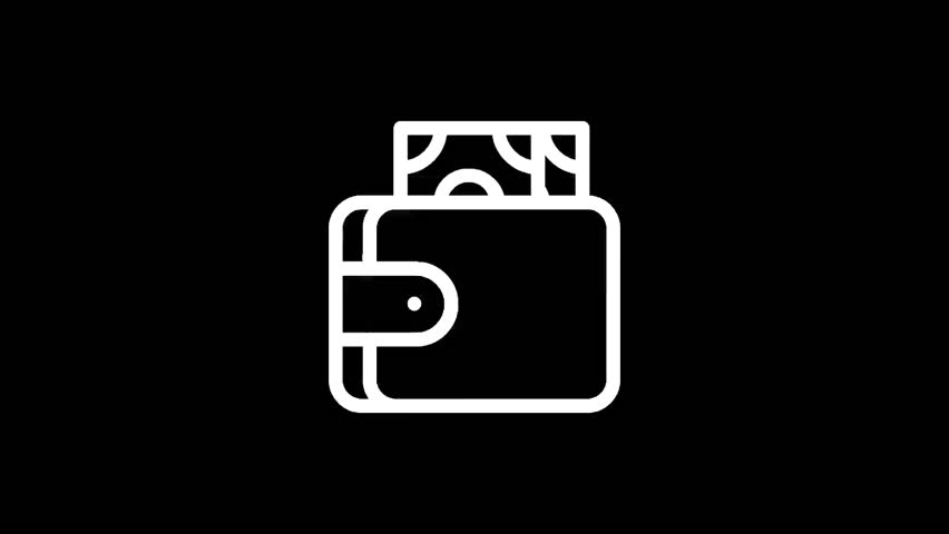 A white wallet icon with money sticking out against a black backdrop, symbolizing finance and savings.