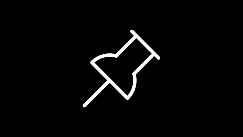 A simple white push pin icon is displayed against a stark black backdrop, perfect for design.