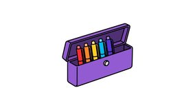 Purple pencil case with colorful markers arranged in rainbow order red orange yellow blue and violet cartoon illustration - Powered by Shutterstock - Get 15% off with code: PIKWIZARD15