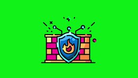 A stylized illustration of a firewall acting as a shield, symbolizing digital security and protection against online dangers. Features a brick wall with a shield displaying a flame. - Powered by Shutterstock - Get 15% off with code: PIKWIZARD15