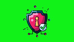 Animated icon of a digital security shield with a keyhole and a checkmark, symbolizing protection and safety, on a green screen background. - Powered by Shutterstock - Get 15% off with code: PIKWIZARD15