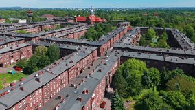 Aerial view of the historic Nikiszowiec District in Katowice, Poland. Unique former mining settlement with characteristic red brick buildings. Important example of industrial heritage. - Powered by Shutterstock - Get 15% off with code: PIKWIZARD15