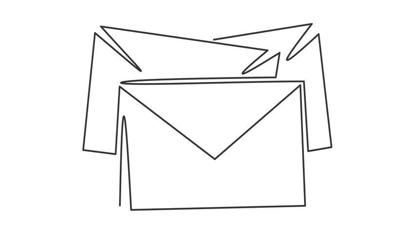 Animated self drawing of continuous line draw. One line paper envelope. Full length one line animation. 4K	
