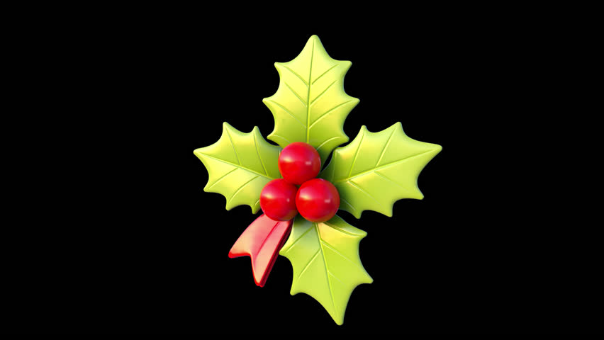 3D Holly Leaves Red Bow Loop