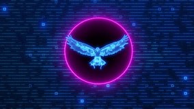 Cyber Eagle Soaring In Vibrant Neon Circle On Futuristic Digital Grid Abstract Technology, Freedom, And Data Security Concept Loop, Digital Eagle Hologram In Neon Ring On Futuristic Tech Background. - Powered by Shutterstock - Get 15% off with code: PIKWIZARD15