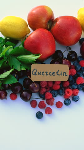 Products that contain quercetin. Selective focus.