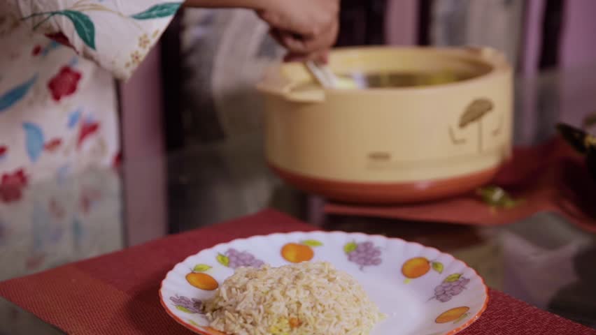 Serving fish with Rice at home.

