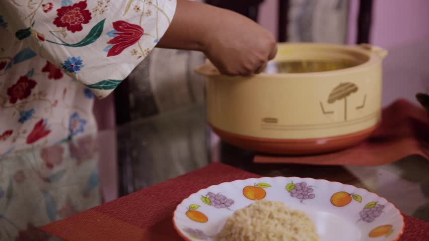 Serving fish with Rice at home.

