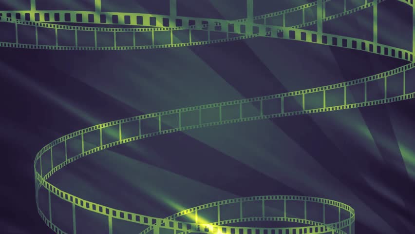 Abstract Motion Picture Film Strips Swirling on Dark Background