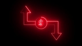 Red neon dollar sign with opposing up and down arrows symbolizing financial market volatility and economic trends. - Powered by Shutterstock - Get 15% off with code: PIKWIZARD15