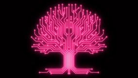 Pink Neon Circuit Board Tree on Transparent Background circuitry technology. Alpha Channel. - Powered by Shutterstock - Get 15% off with code: PIKWIZARD15
