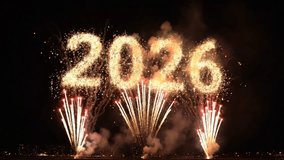 Golden glitter 2026 numbers fireworks background. Happy New year celebration backdrop for greeting card or festive gold decoration. Winter holiday season poster. Christmas night banner. - Powered by Shutterstock - Get 15% off with code: PIKWIZARD15