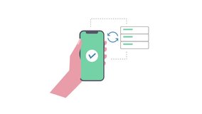 2D animation vector showing a smartphone in hand with data sync process. Concept of cloud connection, data transfer, technology, mobile app, and digital communication. - Powered by Shutterstock - Get 15% off with code: PIKWIZARD15