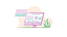 2D animation vector of a computer screen showing business growth charts and holographic data popping out. Concept of analytics, innovation, digital business, and futuristic technology - Powered by Shutterstock - Get 15% off with code: PIKWIZARD15